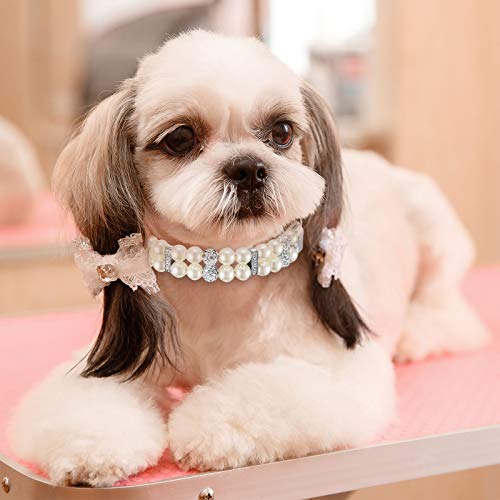 Hicarer 2 Pieces Small Dog Cat Pearl Collars And Pet Pearl Necklace Set Cute Fashion Pet Pu Leather Collars Necklace With Crystal Rhinestone For Dogs Cats Puppy Kitten Wedding Birthday Party (L) #TOP5