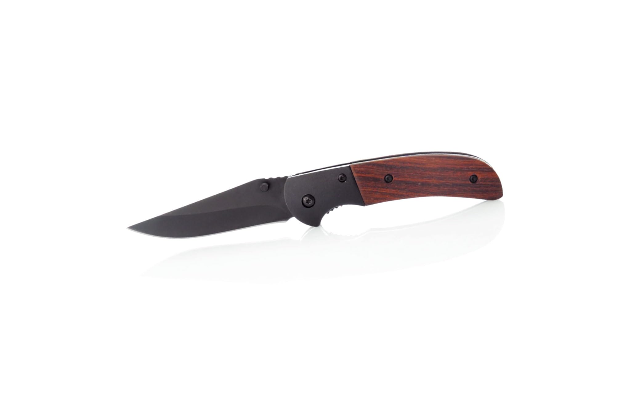 regalo grabado Navaja Personalizada de Acero Negro y Madera con Funda 11 cm | Navaja de bolsillo 11 cm, Grabado láser de texto personalizado, Acero inoxidable negro y cacha de madera, Funda incluida