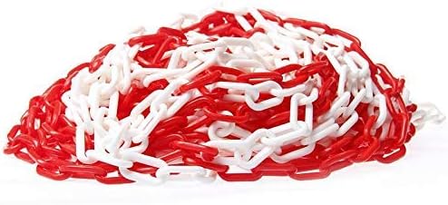 White and red Barrier Plastic Chain 6mm 25meters