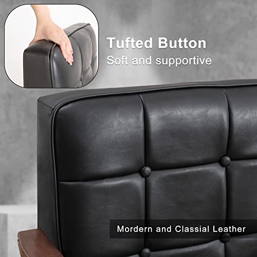 Okeysen Mid Century Modern Accent Chair, Retro Wood And Leather Armchairs Side Chair, Lounge Reading Comfy Arm Chair For Living Room, Bedroom, Office (Matte Black) #TOP2