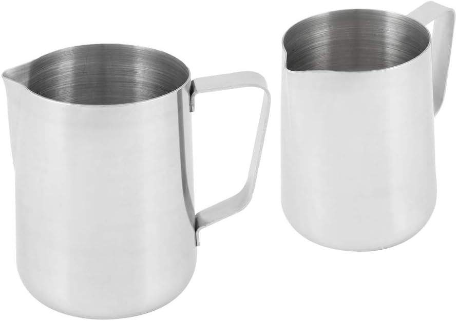 (Set of 2) 1 Quart Milk Frothing Pitcher, 32-Ounce / 1 Liter. Large Milk Pitcher by Tezzorio, Stainless Steel Milk Steaming Frothing Pitchers for Espresso Machines, Milk Frother/Latte Art