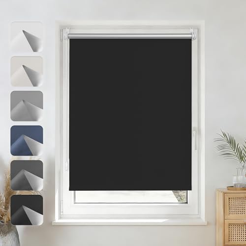 Grandekor Store Enrouleur Occultant sans Perçage Installation Facile 100% Opaque Protection Thermique Solaire pour Fenêtre Porte, 35l x 170 cm(Largeur du Tissu 35cm), Noir