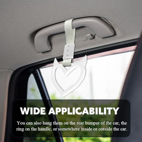 Image of 2PCS Heart shaped Car Handle Straps, Heart Car Accessories, Ring Hearts Shaped Cars Hand Strap Drift Charm, Universal Handle Keychains Accessory Suitable for Cars Bus (White+silver)