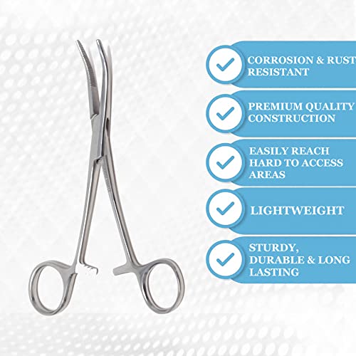 Kelly Hemostat Forceps 5.5" Curved Clamps With Half Serrated Jaws Ideal For Emt, Firefighter, Nurses, Dental, Hobby, Fishing Electronics, Pruning + More Stainless Steel (Silver) #TOP4