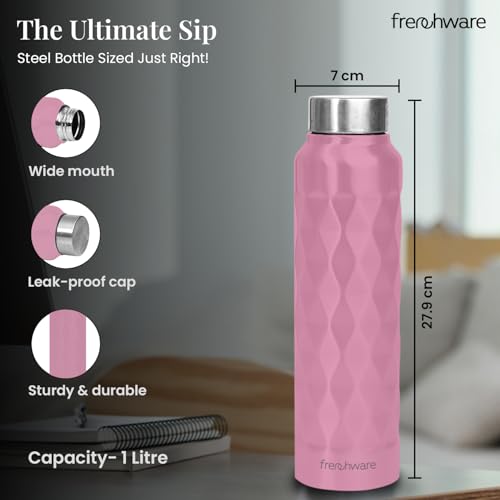 Image of Frenchware Water Bottle (1 Litre, Premium Stainless Steel, Lilac) Bottle for Fridge, School, Outdoor, Gym, Home and Office, Scratch-Resistant, Rust Free, Non-Toxic, Easy-to-Clean