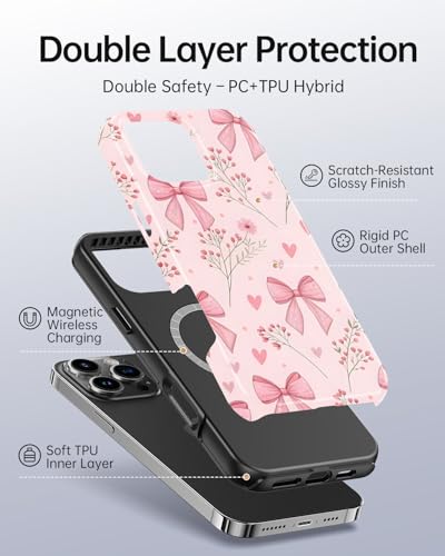 Coque iPhone 16 Pro Max antichoc silicone floral rose compatible MagSafe