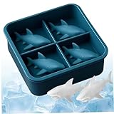 Muzrunq Bandeja para Cubitos de Hielo, moldes de Hielo con Forma de tiburón 3D, moldes de Silicona antiadherentes de 4 cavidades y fácil liberación para Whisky, cócteles y jugos. Bandeja para Cubitos