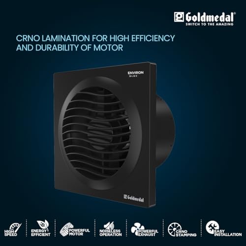 Image of Goldmedal Environ 150mm Energy Efficient 5-Watt BLDC Motor Exhaust Fan |CRNO Stamping |Easy Installation |Powerful Exhaust |High Speed |Detachable Front Grill - Black (Pack of 1) | High Speed ,Powerful Motor |2300RPM | Noiseless Ventilation | Detachable Front Grill | - Black