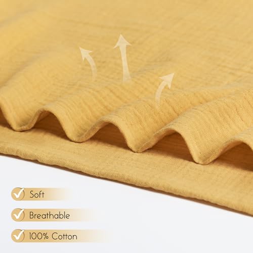 Image of Meracorallo Muslin Swaddle Blanket, 100% Cotton Receiving Blanket Soft and Breathable Swaddle Wrap for Baby Boys and Girls, Yellow