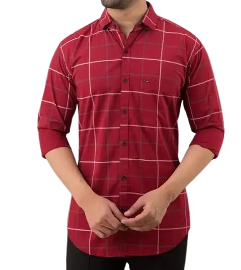 Image of Men's Cotton Casual Shirt, Brown, Full Sleeves, Regular Fit