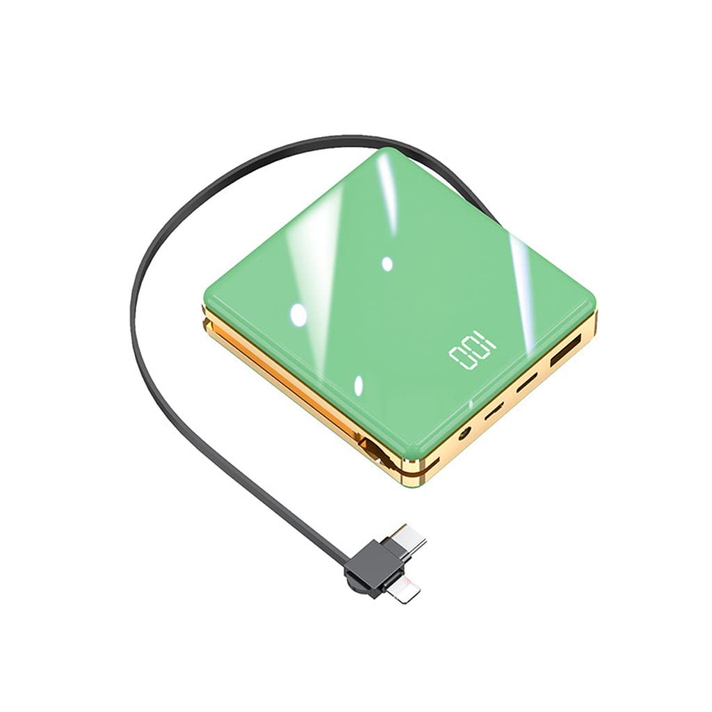 JJJ Kreatywny mini powerbank 3 w 1 z własnym kablem 20 000 mAh ładowarka przenośna do szybkiego ładowania (kolor: zielony, rozmiar: 8000 mAh)
