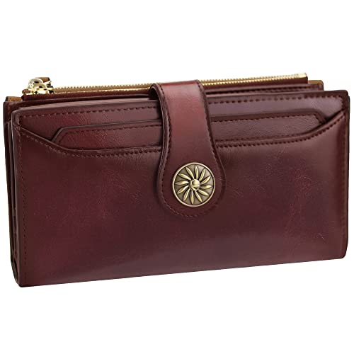 Travelambo Womens Rfid Blocking Large Capacity Luxury Waxed Genuine Leather Clutch Wallet Multi Card Organizer(Wax Coffee) #TOP5