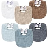 Konssy 6-Pack Muslin Baby Bibs for Boys & Girls, Soft Cotton Absorbent Bandana Drool Bibs for Drooling & Teething