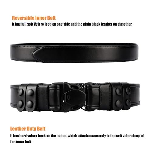 2" Duty Belt w/Hook Lining 4 Keepers 1.5" Reversible Inner Belt for Police Law Enforcement Security Plain Black3