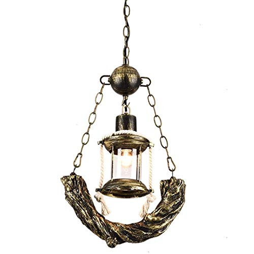 Chandelier corde de chanvre rétro en résine et fer forgé