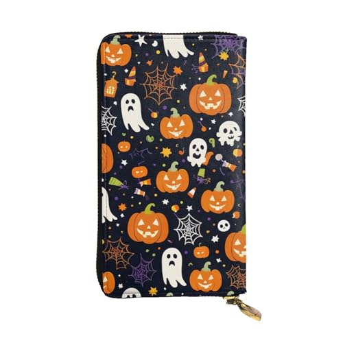 Women's Long Cash Wallet, PU Leather Elegant Clutch Change Purses with Zipper, Travel, Gifts (Halloween Holiday Print)