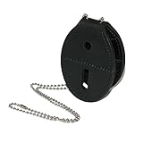 Boston Leather Unisex Leather Clip Back Oval Pin-On Badge Holder with Neck Chain, Black