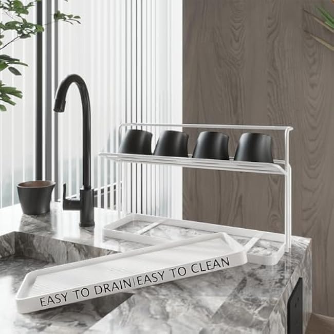 Protects Cups from Water Marks: The Drain Tray Effectively drains Water Away from Cups, preventing Water Stains and Preserving Their lifespan (White)