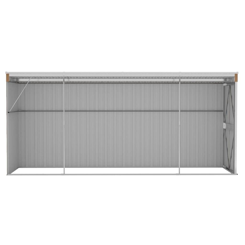 KOIECETA Anbauschuppen Wand Geräteschuppen Gartenhaus Gerätehaus Gartenschrank Gartenschuppen Fahrradhaus Schuppen Braun 118x382x178 cm Verzinkter Stahl
