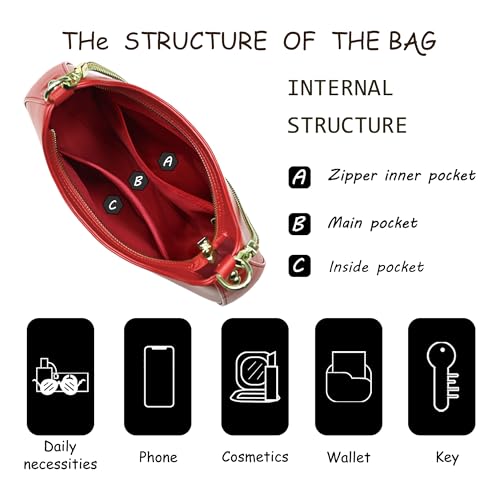 Image of Shoulder Bag for Women PU Leather Crossbody Bags Clutch Purse with Adjustable Strap Crescent Women's Hobo Handbag with Zipper