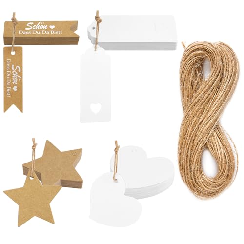 Daover Weihnachts Geschenkanhänger 100 Stück - Kraftpapier Etiketten Mit Schnur
