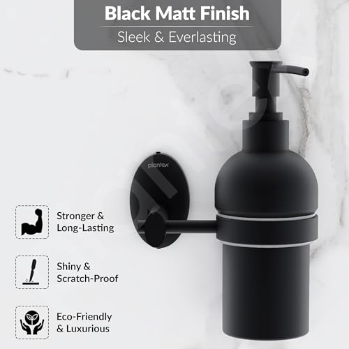 Image of Plantex Liquid Soap Dispenser for Bathroom /304 Grade Stainless Steel Wall Mount handwash Dispenser /Shampoo Dispenser /Bathroom Accessories - Oreva (Black)