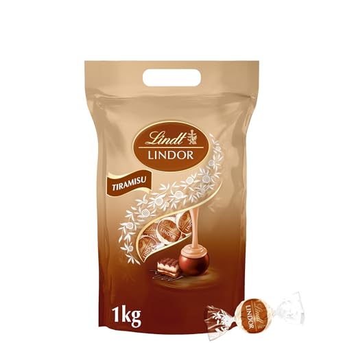 Lindt Schokolade | LINDOR Tiramisu | 1kg | 80 Kugeln in feiner Vollmilch-Schokolade mit zartschmelzender Tiramisu-Füllung | Schokoladen-Geschenk zum Teilen
