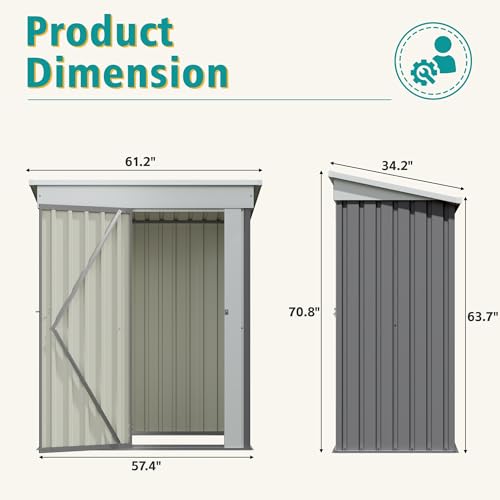 Image of GUNJI 5 x 3 FT Shed Outdoor Storage Shed Metal Garden Shed with Lockable Door Outside Waterproof Tool Shed for Backyard, Patio, Lawn (Gray)