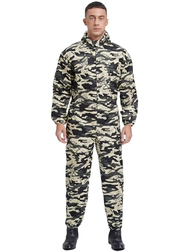 Yihuimin Mono de trabajo de manga larga para hombre, color huevo, ropa de trabajo, ropa de protección con cremallera, disfraz festivo, camuflaje, XXL