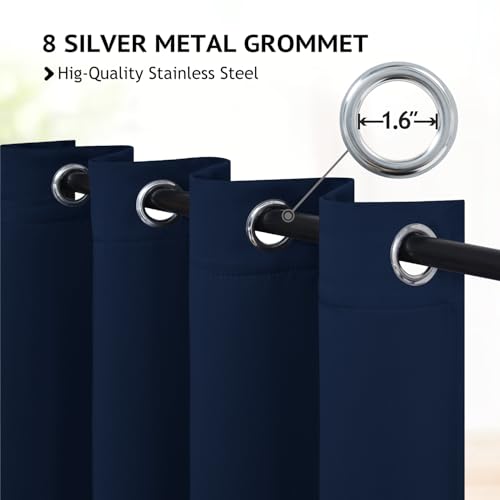 Image of COSVIYA Grommet Blackout Room Darkening Navy Blue Curtains 96 inch Long | Thick Polyester Light Blocking Insulated Thermal Curtain Drapes for Bedroom /Living Room,2 Panels,62x96 inches