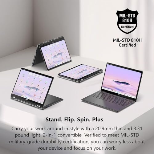 Chromebook Plus 514 Touchscreen Laptop -14" FHD 2 in 1 -Intel Core i5-1334U -8GB RAM| SSD 512GB -Tastiera retroilluminata- Gaming Chrome Tablet Convertibile - Studenti Scuola Bambini - Notebook - Immagine 4