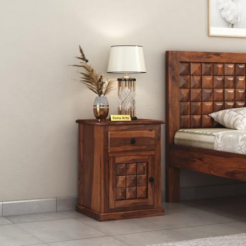 Image of SONA ART & CRAFTS Solid Sheesham Wood Bed and Sofa Side Table |End Table | Wooden Bed Side Table | Night Stand for Bedroom and Living Room Furniture (Finish Color - Natural)