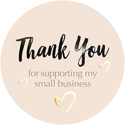 Easykart 400 Thank You for Supporting My Small Business Sticker Labels | Pastel Peach Color with Gold Foil Hearts | 1.5" Round in Roll | Highly Recommended for Small Business Owners .