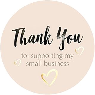 Easykart 400 Thank You for Supporting My Small Business Sticker Labels | Pastel Peach Color with Gold Foil Hearts | 1.5" Round in Roll | Highly Recommended for Small Business Owners .