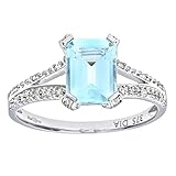 Naava Women's 9 ct White Gold Emerald Cut Aquamarine Ring With Diamond Shoulders
