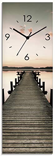 ARTLAND Wanddeko Wanduhr ohne Tickgeräusche Glas Funkuhr 20x60 cm...