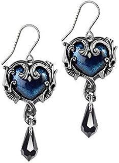 Alchemy Gothic England Affaire du Coeur Crystal Blue Enamel Baroque Skull Dropper Earrings