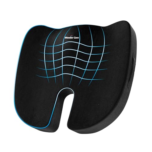 Image of Wonder Care WC Orthopedic Coccyx Cusion for Tailbone Pain Relief | High Density Memory Foam for Back Pain, Sciatica Pain Relief|Cushion for Office /Home Chairs| 2 Years Warranty(Velvet Cover, 70Kg)