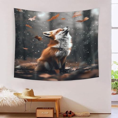 Tapisserie Murale Fox 3D Effet Décoration Murale en Tissu Chambre Tenture Salon
