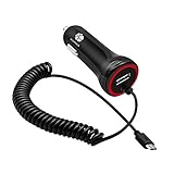 Micro USB Car Charger, Rapid Dual Car Charger Adapter 24W/4.8A with Coiled USB Cable+ Built-in Fuse+ Smart Technology (Black)