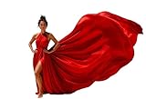 Halter Long Flying Dress | Train Photoshoot Flowy Dress | Satin Santorini Flying Long Maxi Photography Baby Shower for Women Red