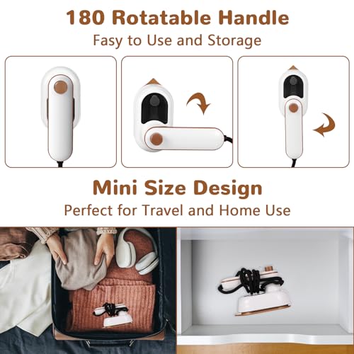 Tragbare Mini-BüGelmaschine, 180° Drehbar HanddampfbüGeleisen, Schnelles Aufheizen Kabelgebunden Faltbar DampfbüGeleisen, UnterstüTzt Trocken Und NassbüGeln Für Unterwegs Kleidung