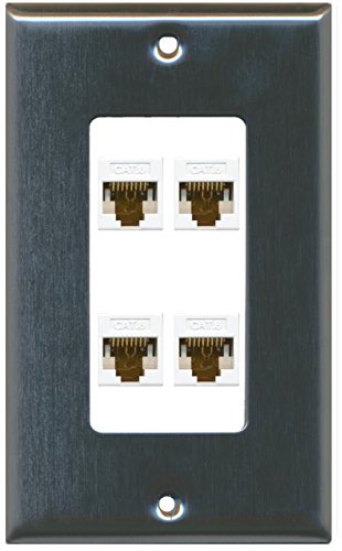 RiteAV Placca A Muro Cat6 4 Porte RJ45 - Colore Bianco - Keystone Jack Rimovibili, Connessione Tool-Free