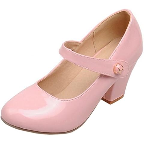 RAZAMAZA Women Elegant Block High Heel Court Shoes Mary Jane Shoes Work Court Shoes (39 EU, Pink) Cover