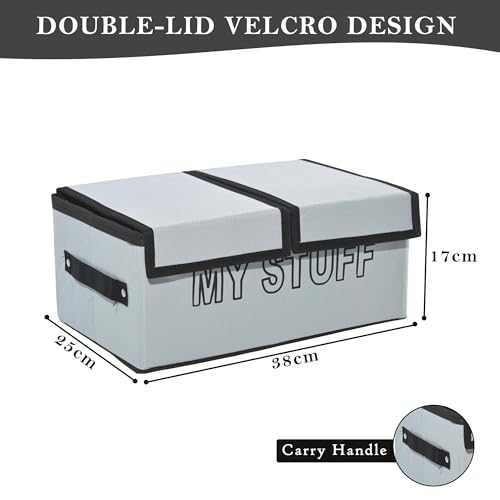 Image of Kuber Industries Pack of 6 Foldable Storage Organiser | Storage Box with Double Lid | Cloth Organizer for Wardrobe | Cupboard Drawer Organizer | My Stuff | Grey