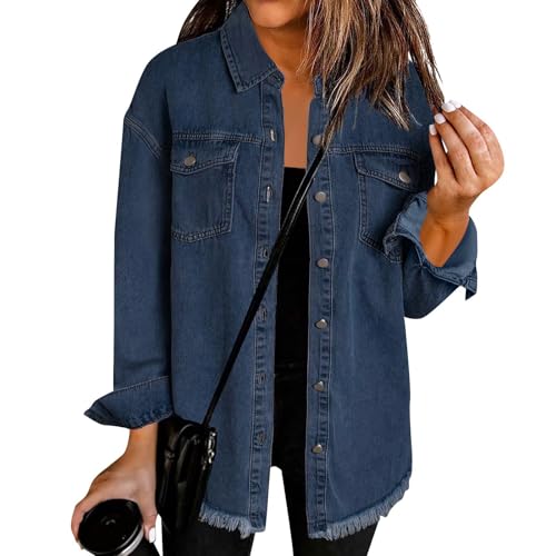 Aryapyper Denim Jacket for Women Lightweight Button Down Long Jean Jacket Casual Boyfriend Distresse Jacket Coats2