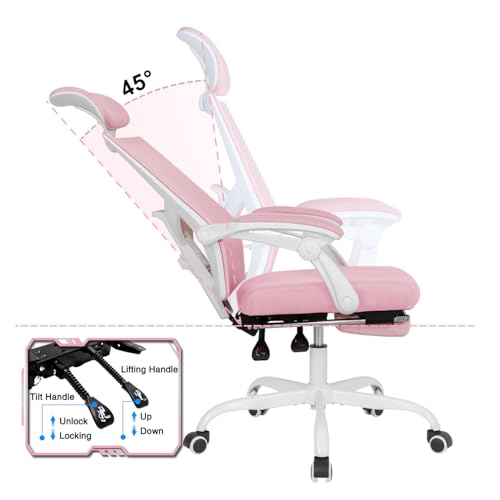 Qulomvs Mesh Ergonomic Office Chair with Footrest Home Office Desk Chair with Headrest and Backrest Adjustable Computer Executive Desk Chair with Wheels 360 Swivel Task Chair