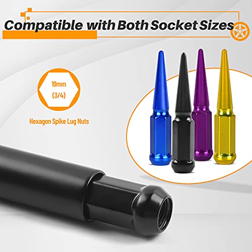 Image of MIKKUPPA Spiked Lug Nuts Key - Soild Socket with 19mm Hex, Universal Spike Lug nuts Socket Key Replacement Tool for M14x1.5, M14x2.0, 9 /16-18, 1 /2-20, M12x1.5, M12x1.25 One-Piece Spiked Lug Nut
