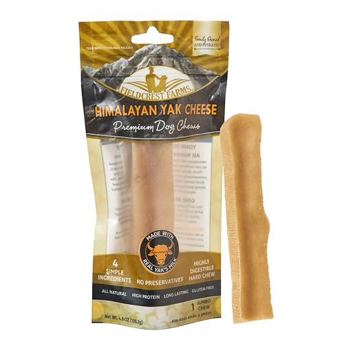 Fieldcrest Farms Yak Cheese Dog Chew, Jumbo 1 Pack – All-Natural, Long-Lasting, Healthy Chew Treat for Moderate & Aggressive Chewers up to 65 Lbs