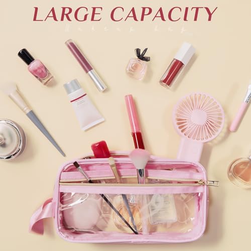 Pinkunn 3 Pieces Clear Cosmetic Bags with Zipper for Travel Toiletry Tsa Approved Toiletry Makeup Bags with Handles Small Clear Makeup Pouches Fit Carry-on Travel Essentials(Blue, Purple, Pink)4